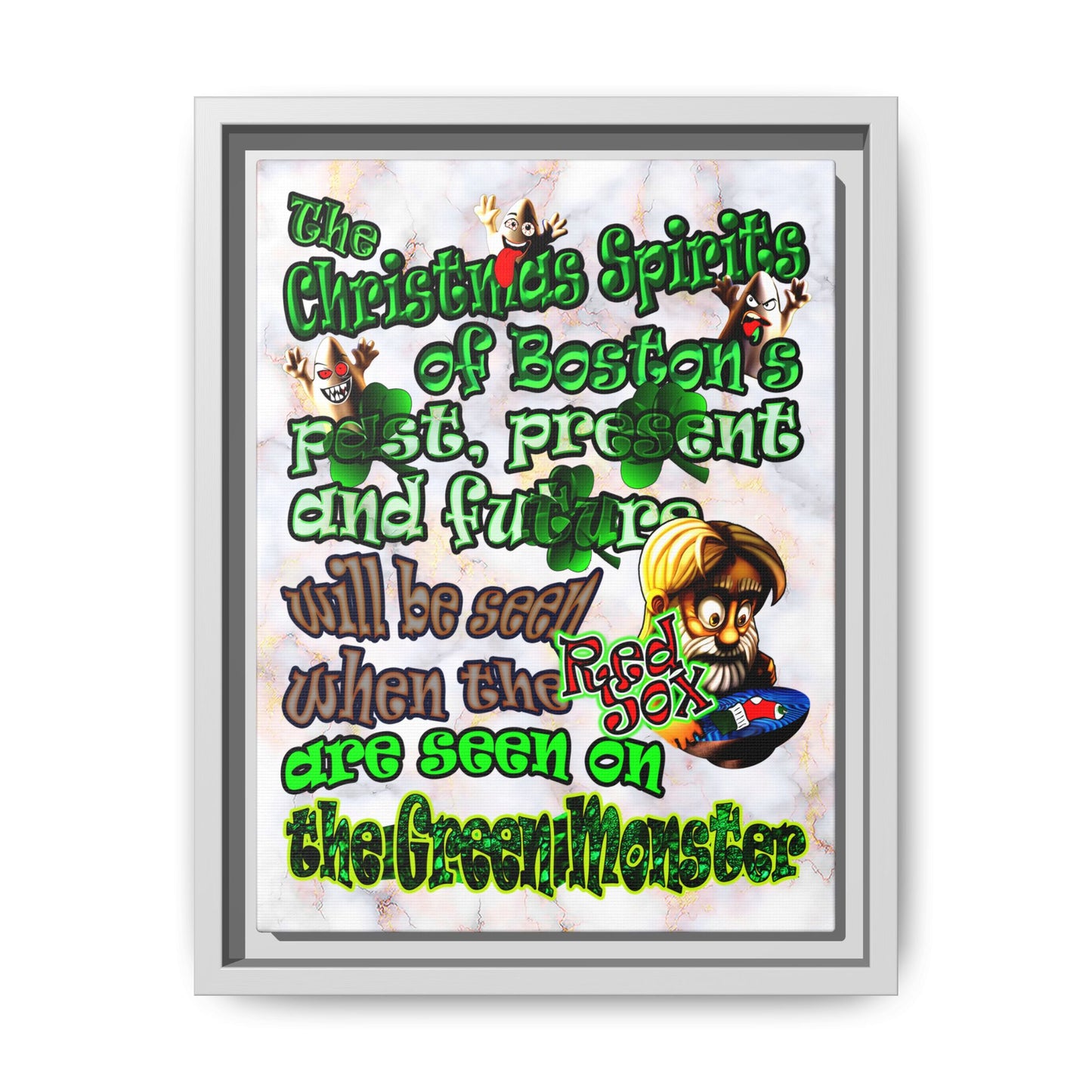 christmas spirits of boston - framed canvas art (white marble)