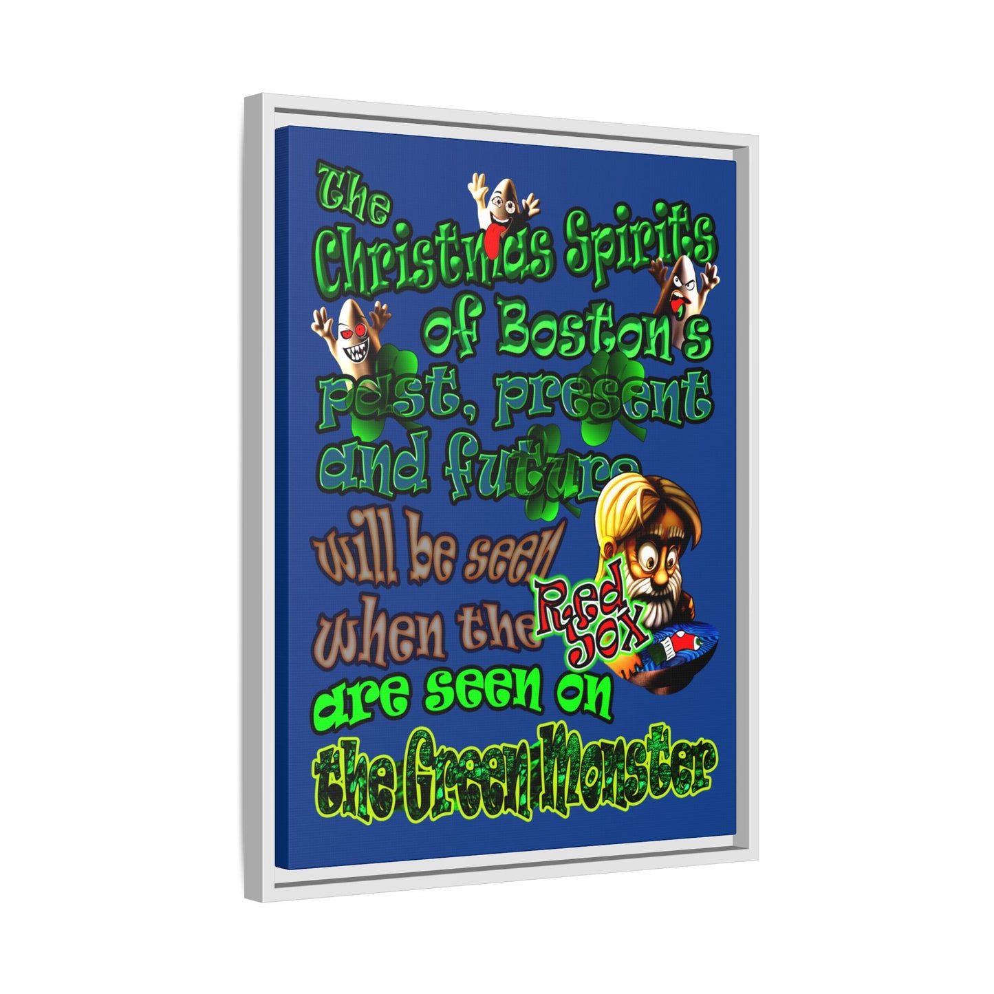 christmas spirits of boston - framed canvas art (dark blue)