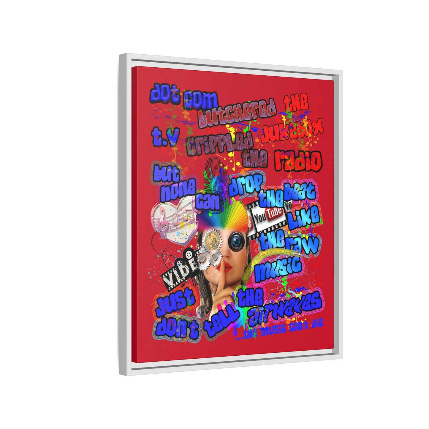 drop the beat - framed canvas art (dark red)
