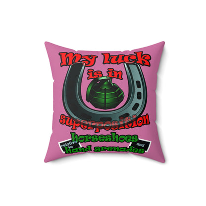 my luck - Faux Suede Square Pillow - (light pink)