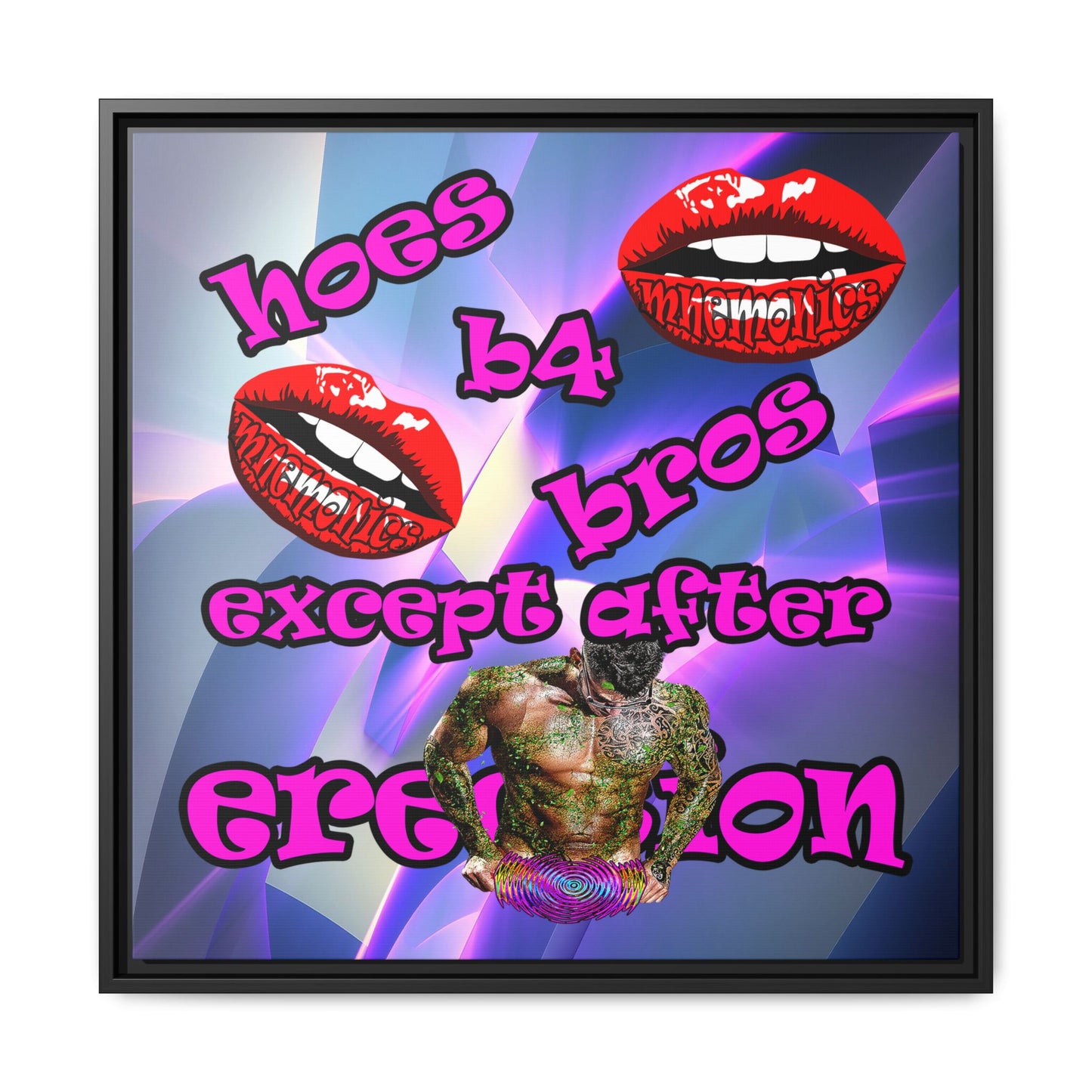 hoes b4 bros - framed canvas art (grey-pink wave)