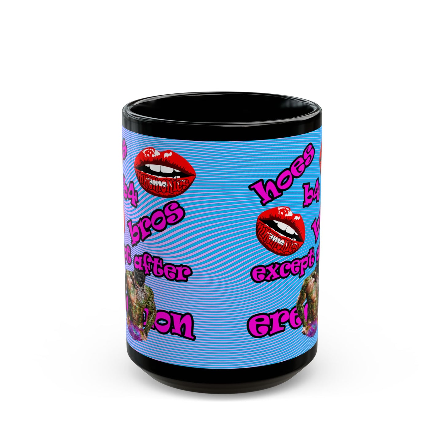 hoes b4 bros - Black Mug (light blue-purple wave)