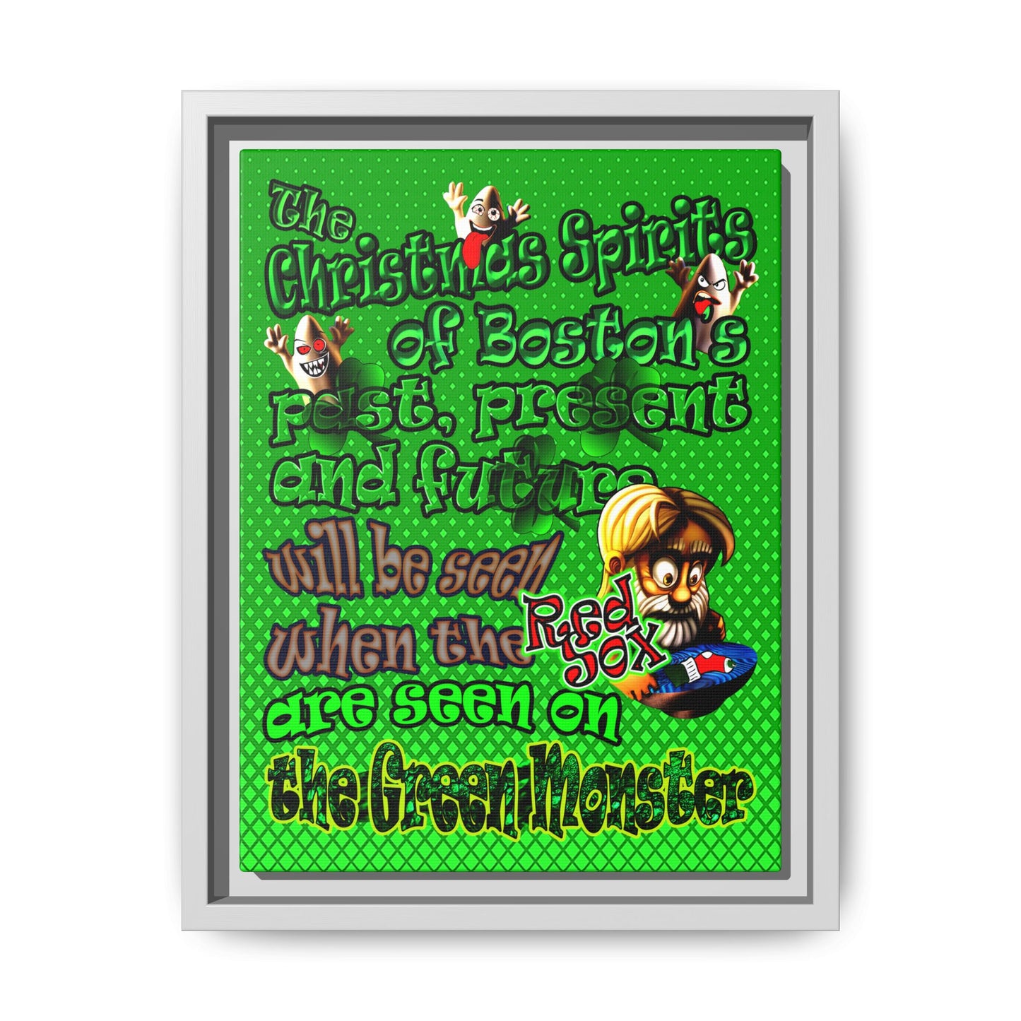 christmas spirits of boston - framed canvas art (logo green)