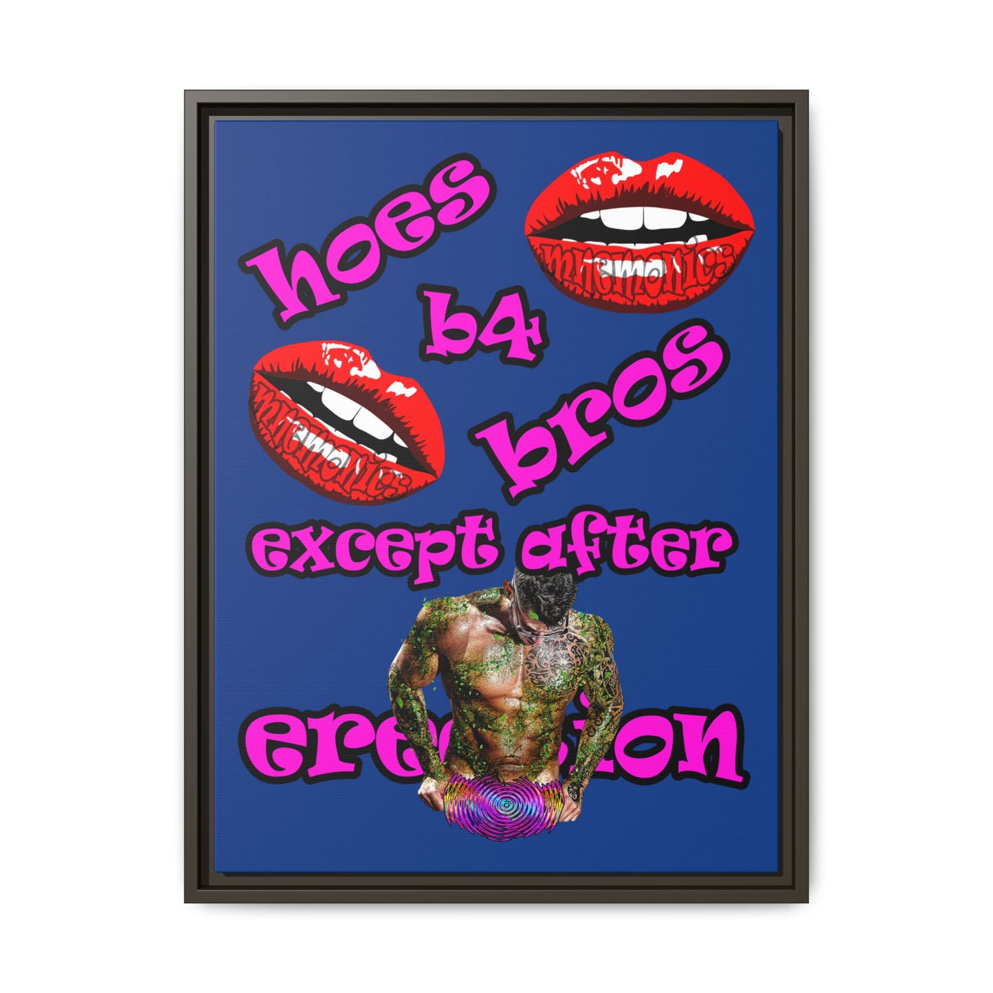 hoes b4 bros - framed canvas art (dark blue)