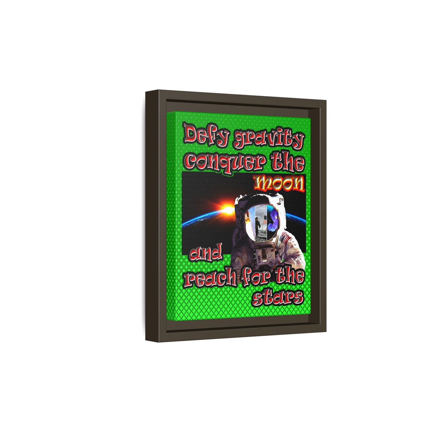 defy conquer reach - framed canvas art (logo green)