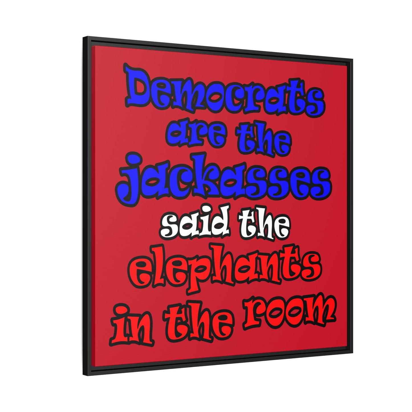 donkeys and elephants - framed canvas art (dark red)