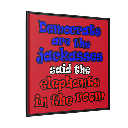 donkeys and elephants - framed canvas art (dark red)