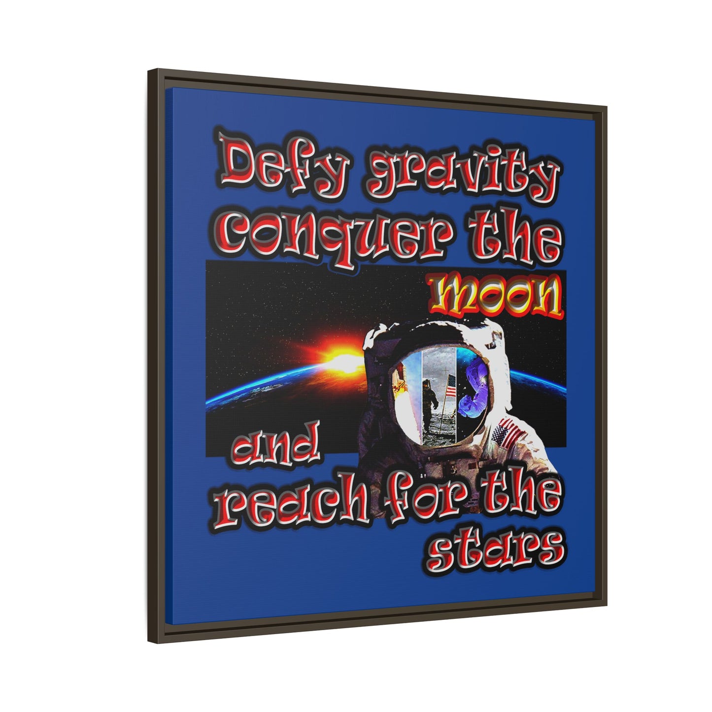 defy conquer reach - framed canvas art (dark blue)