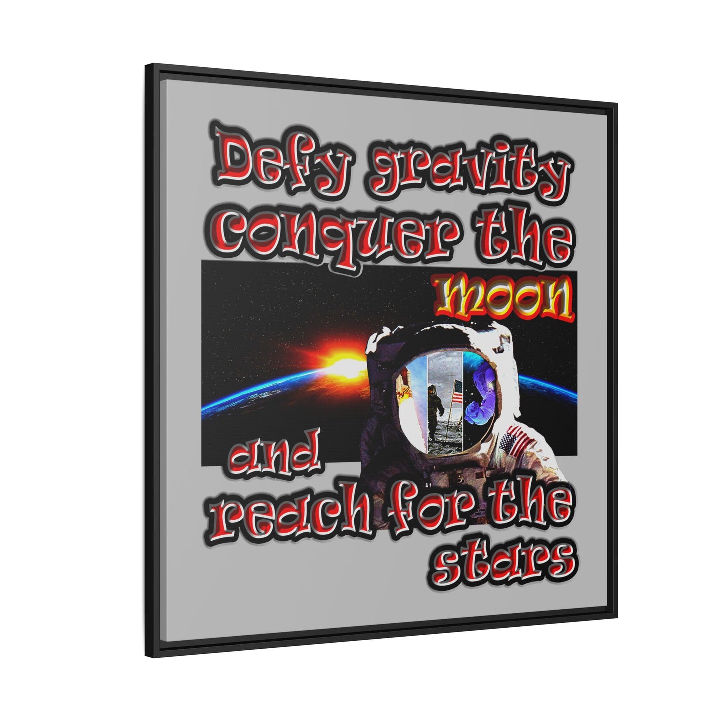 defy conquer reach - framed canvas art (light grey)