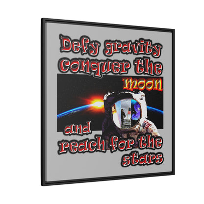 defy conquer reach - framed canvas art (light grey)