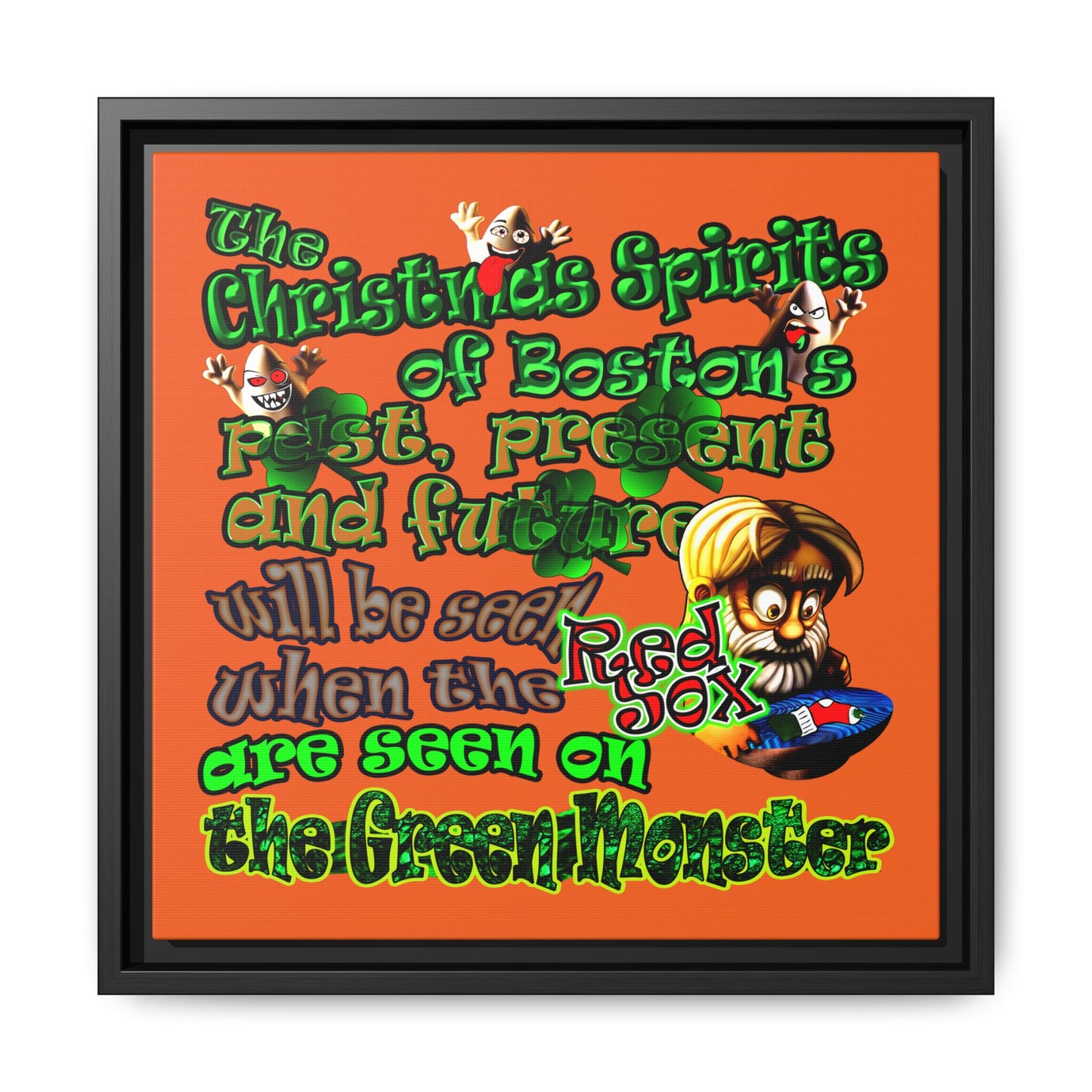 christmas spirits of boston - framed canvas art (orange)