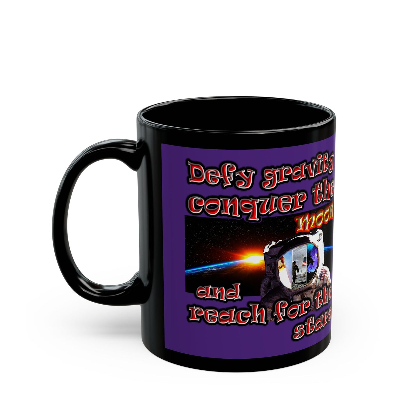 defy conquer reach - Black Mug (purple)