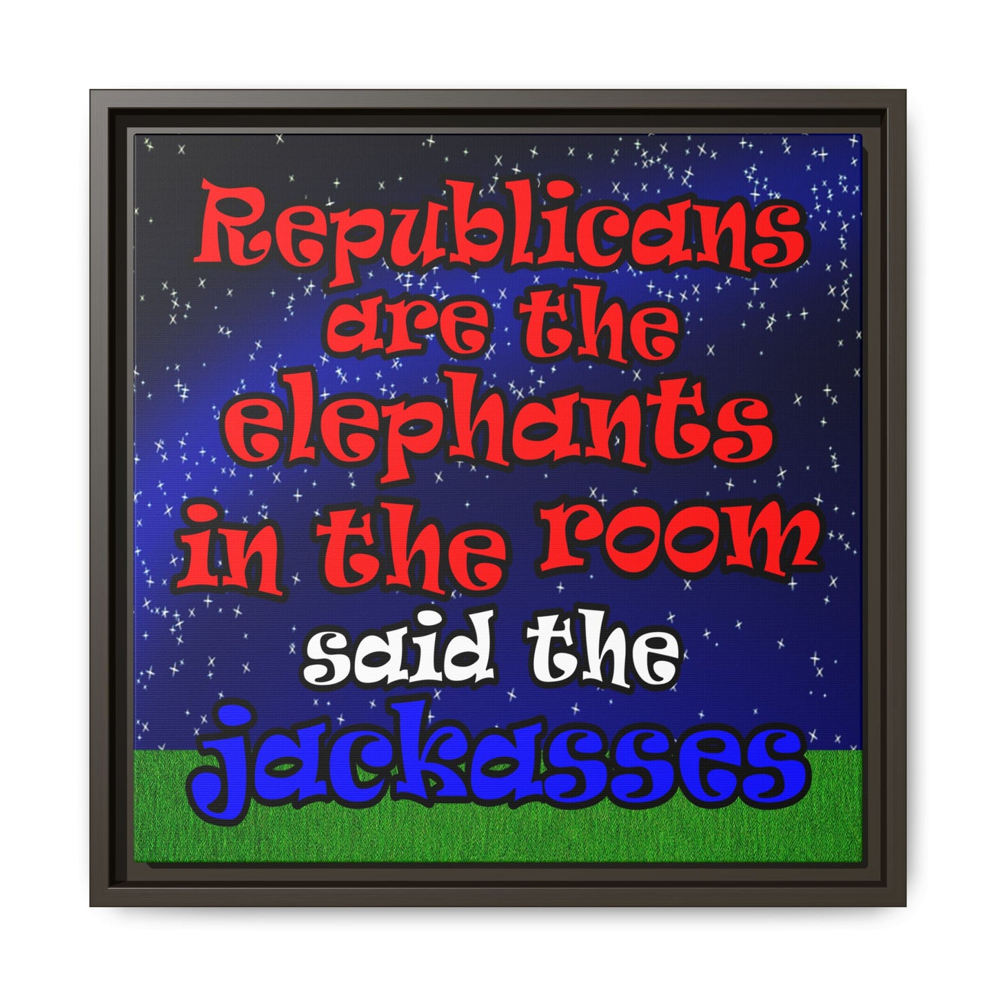 donkeys and elephants - framed canvas art ('snoops' background)