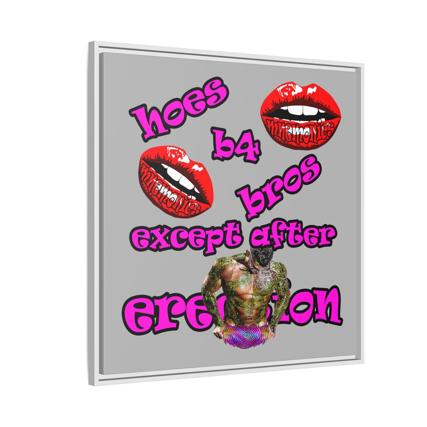 hoes b4 bros - framed canvas art (light grey)