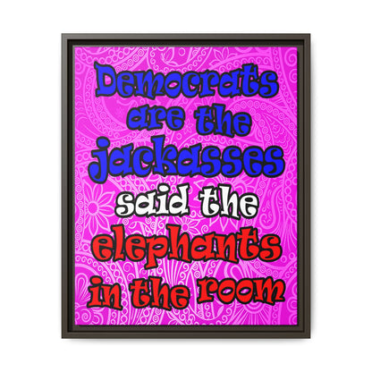 donkeys and elephants - framed canvas art (pink swirl)