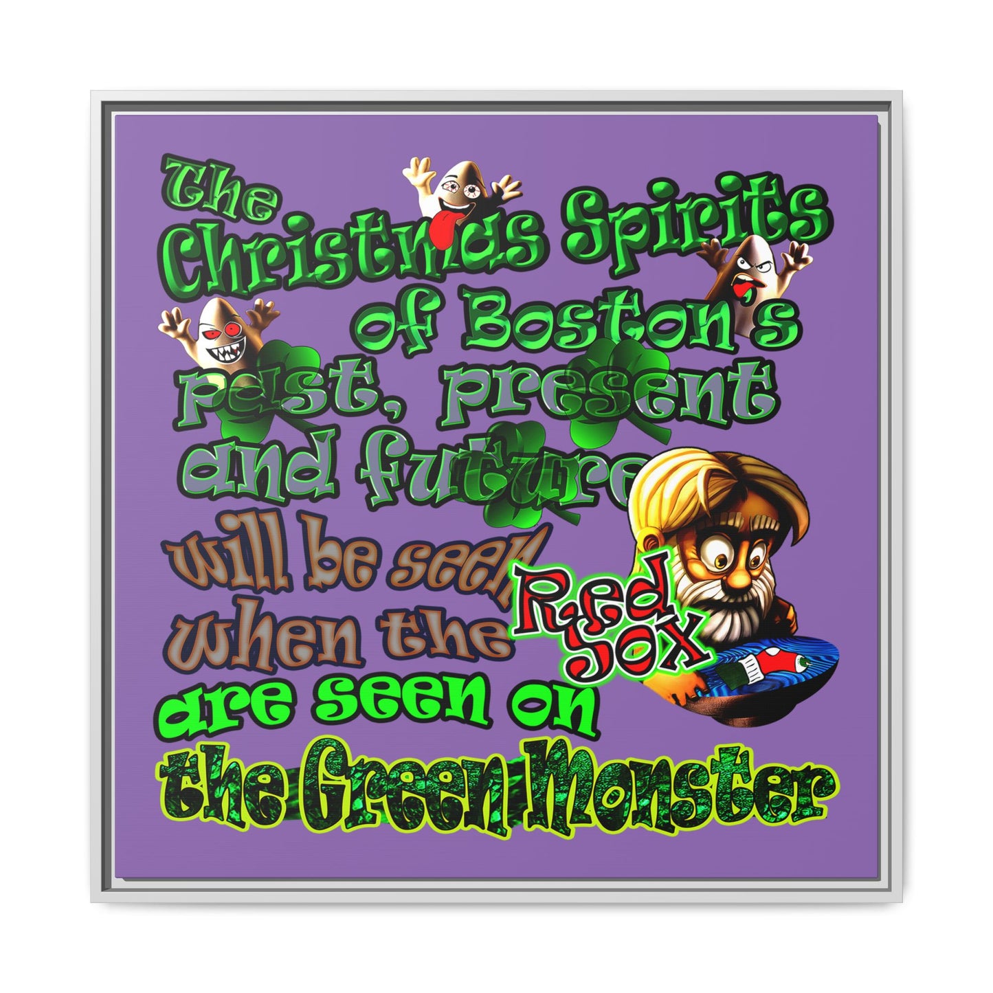 christmas spirits of boston - framed canvas art (light purple)