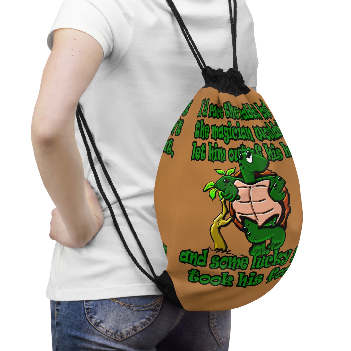 turtle race - Drawstring Bag (light brown)