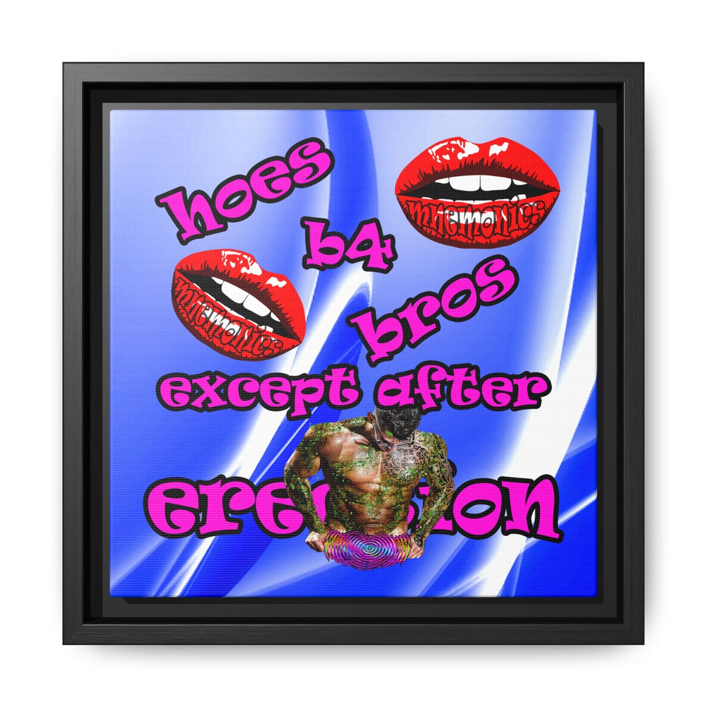hoes b4 bros - framed canvas art (blue-white wave)