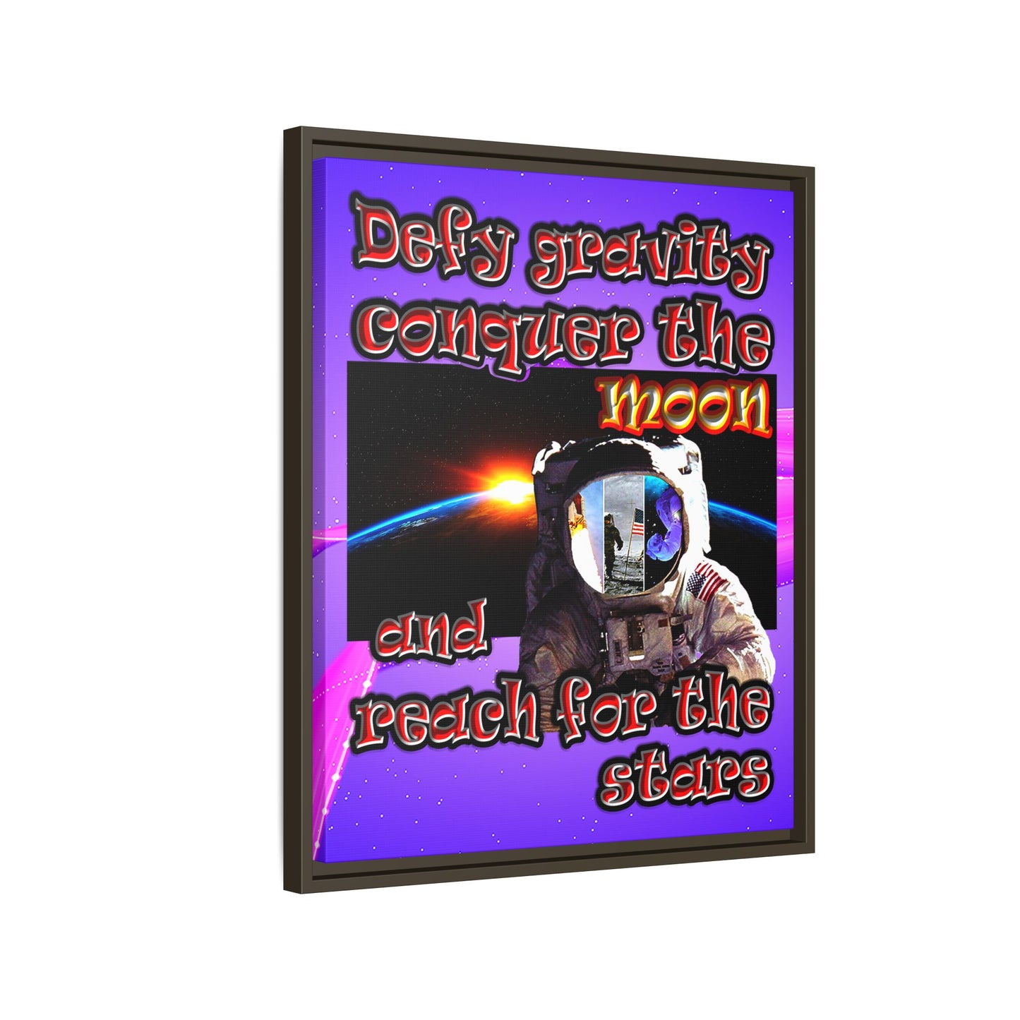 defy conquer reach - framed canvas art (purple-pink wave)
