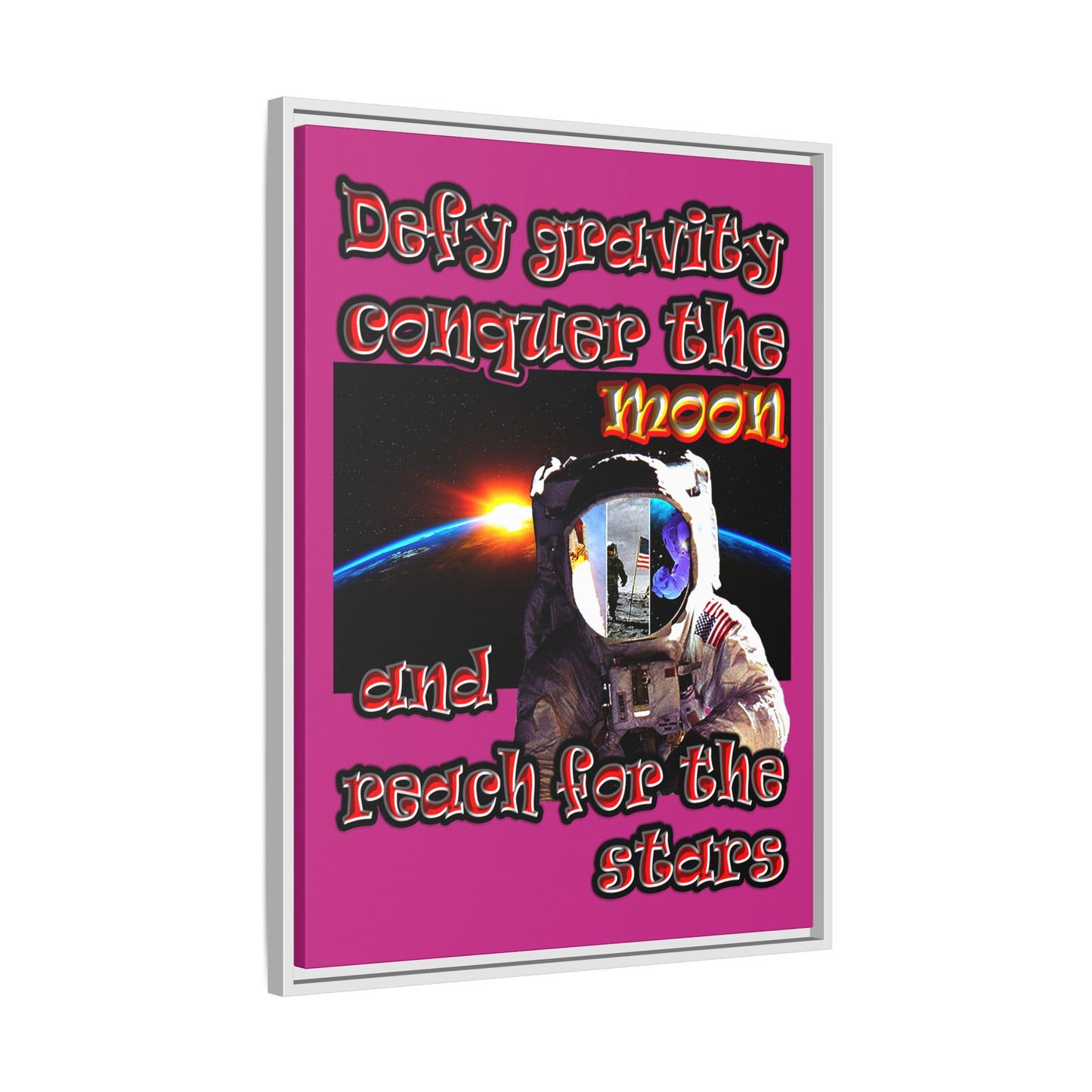 defy conquer reach - framed canvas art (pink)