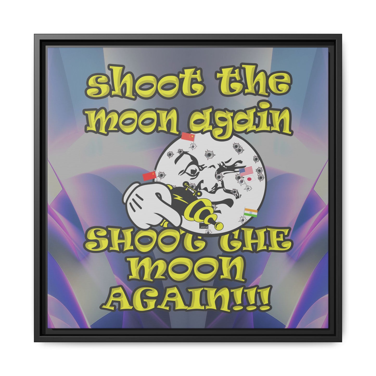shoot the moon again - framed canvas art (grey-pink wave)