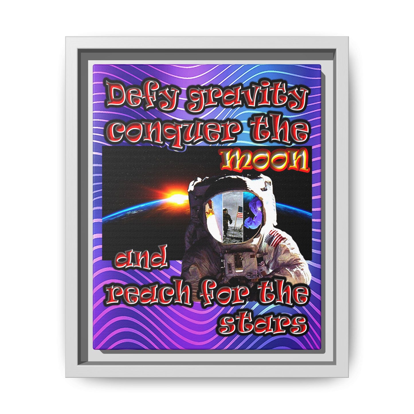 defy conquer reach - framed canvas art (purple wave)