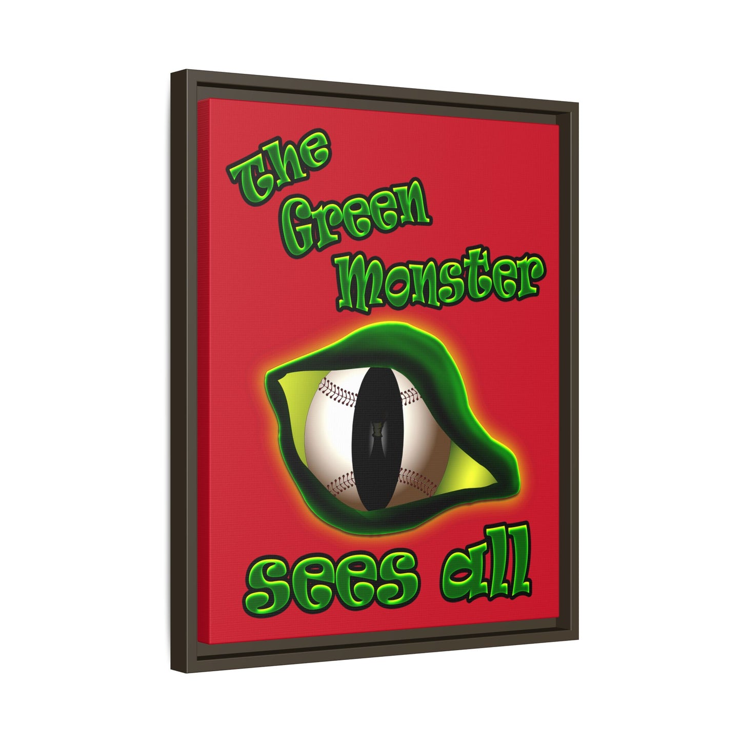 green monster - framed canvas art (dark red)