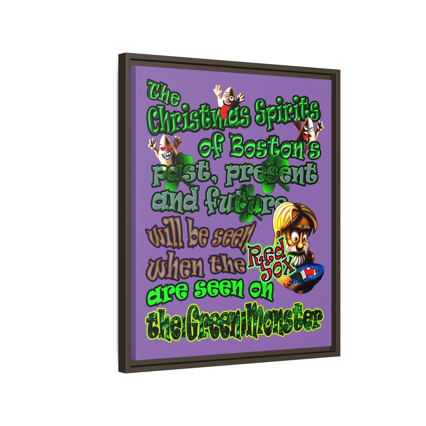 christmas spirits of boston - framed canvas art (light purple)