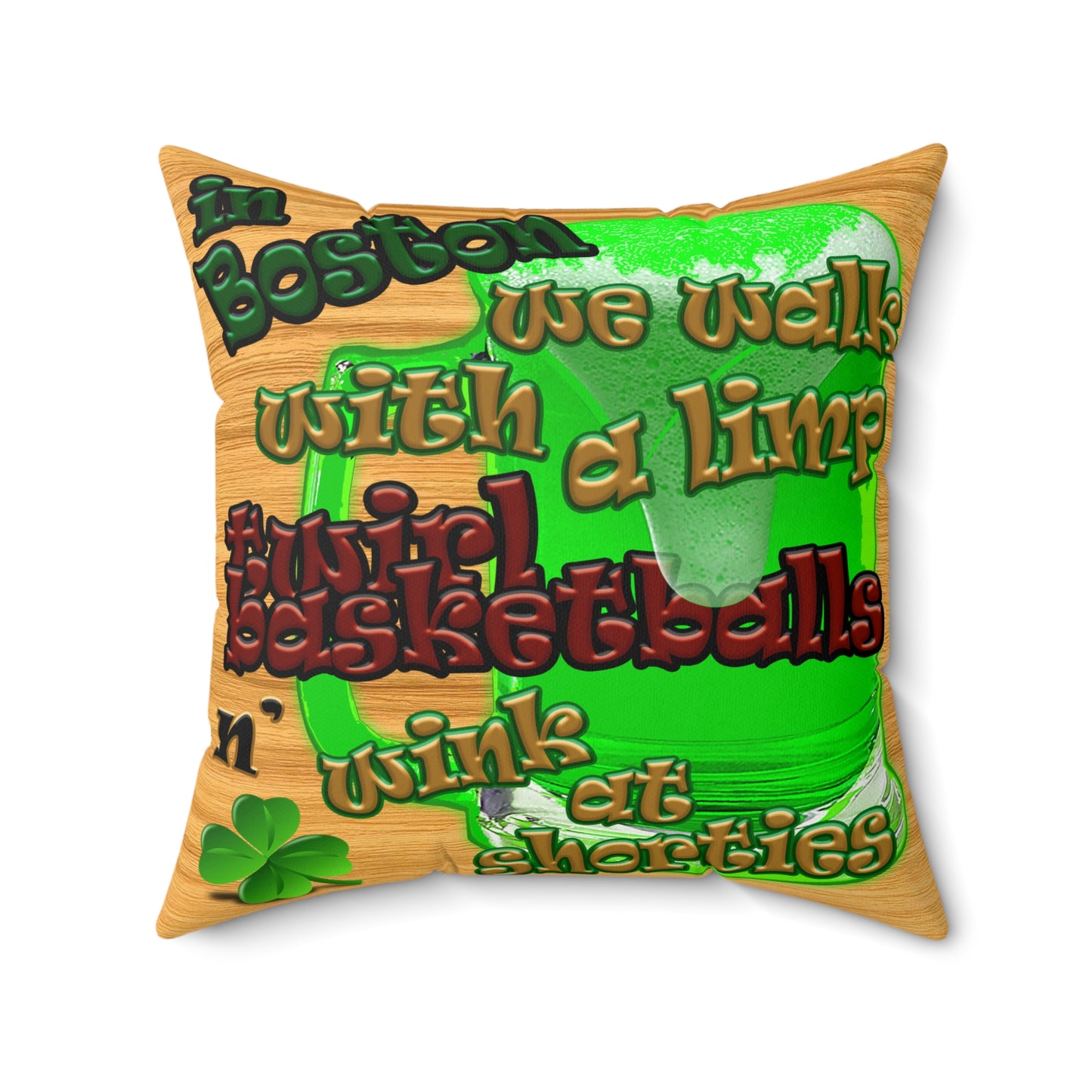 celtics logo - Spun Polyester Square Pillow - (butterscotch wood finish)