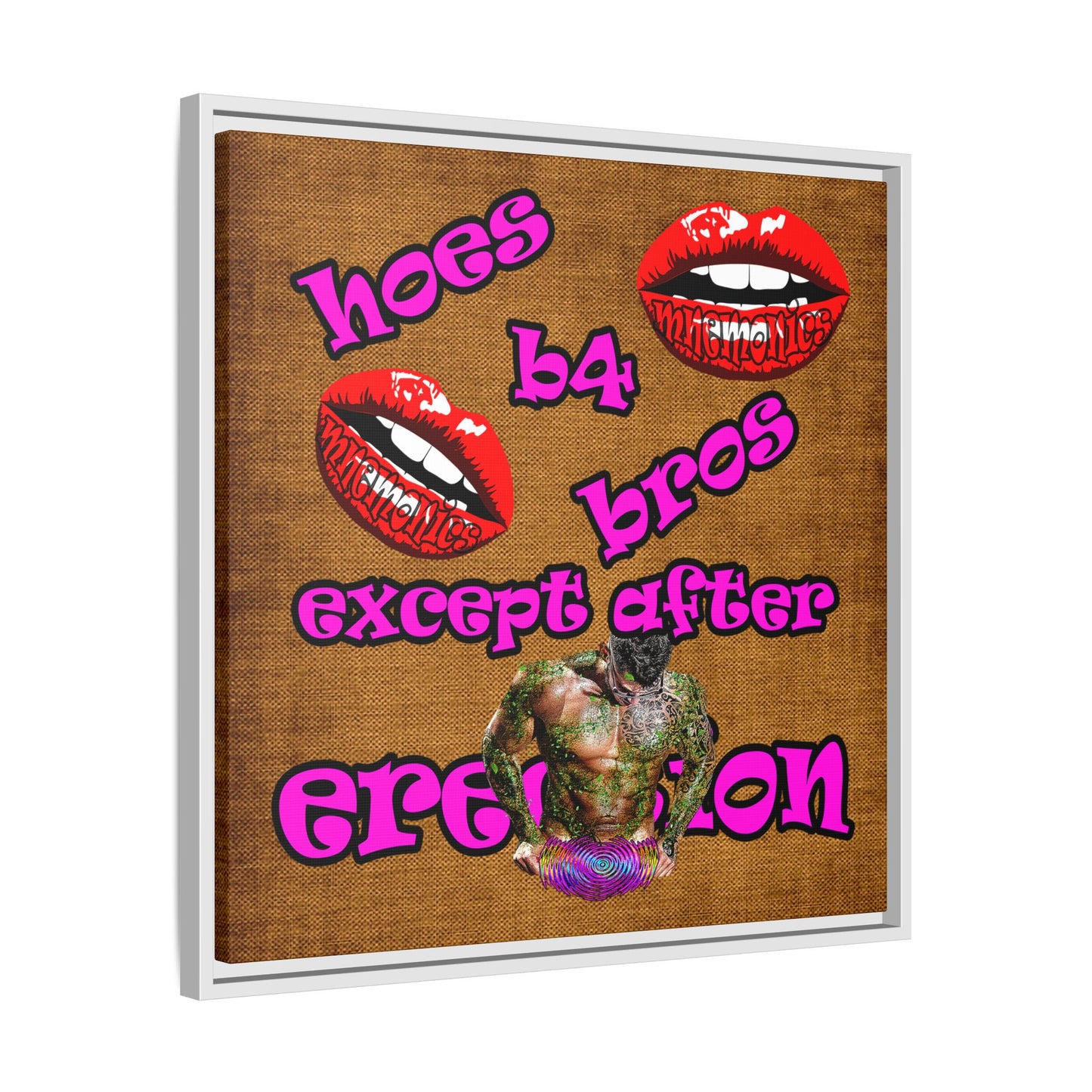 hoes b4 bros - framed canvas art (brown papyrus)