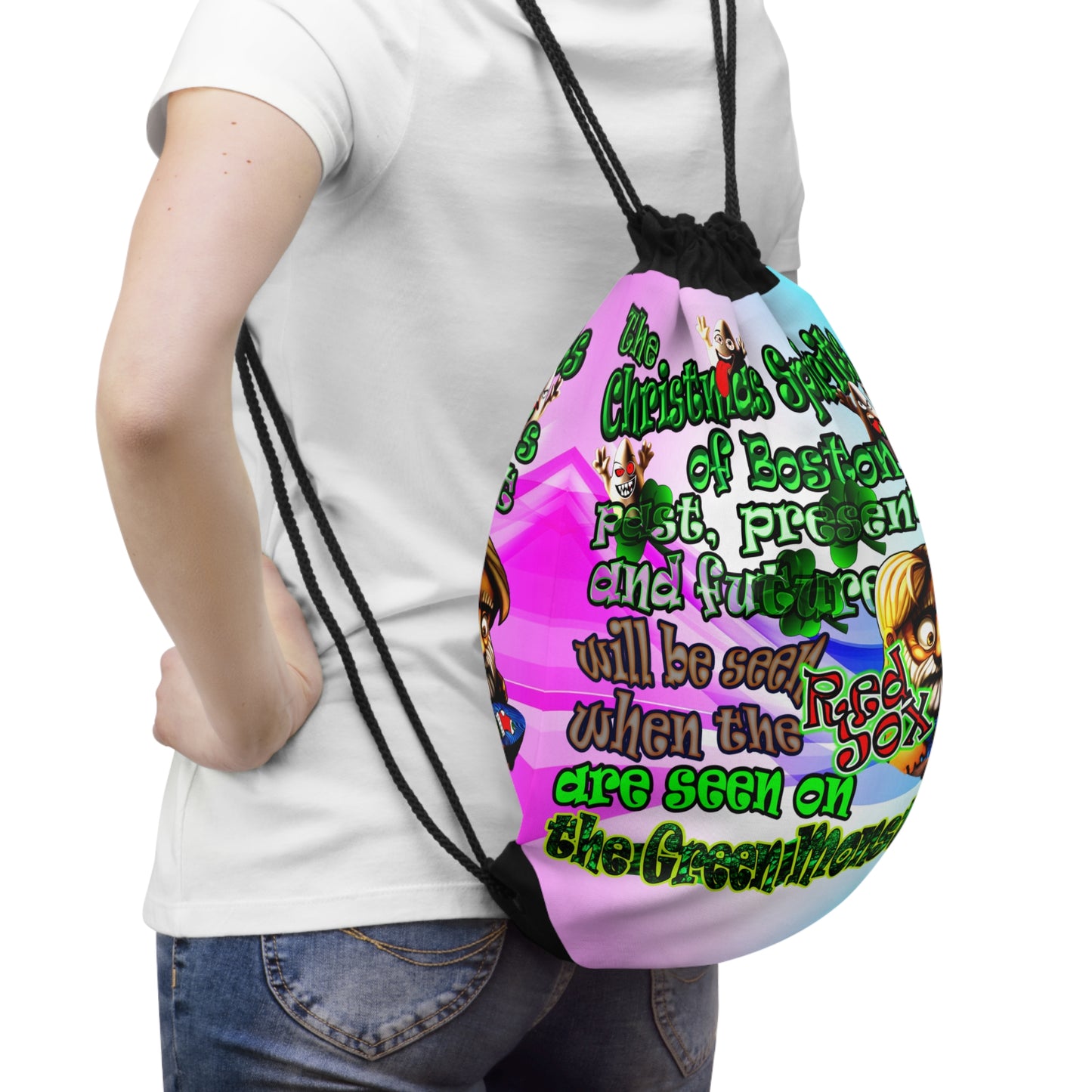 christmas spirits of boston - Drawstring Bag (light blue-pink wave)