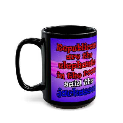 donkeys and elephants - Black Mug (purple-pink wave)
