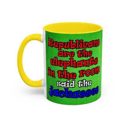 donkeys and elephants - Accent Mug (green turf)