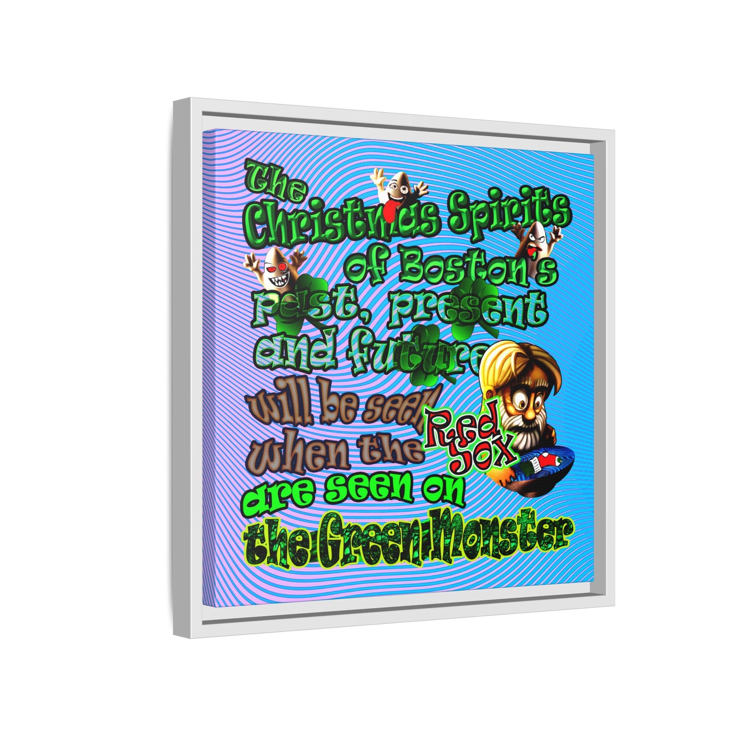 christmas spirits of boston - framed canvas art (light blue-purple wave)