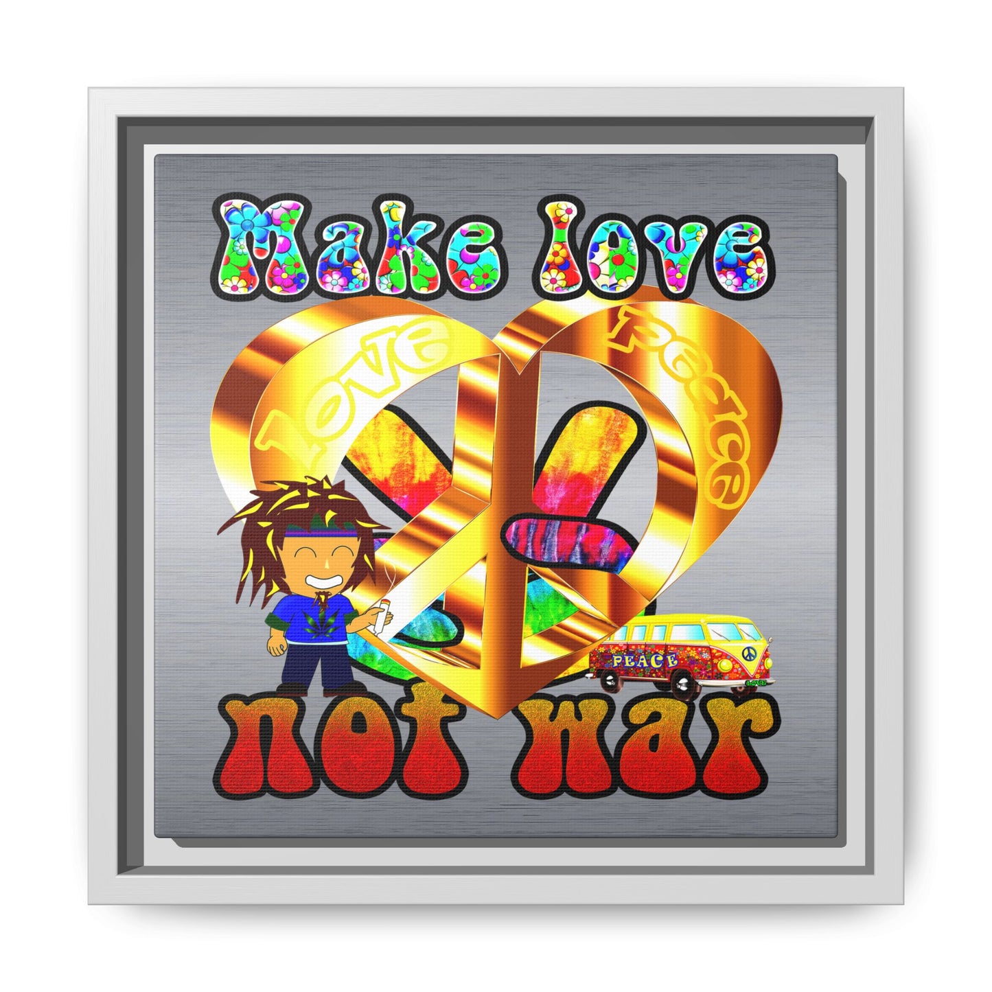 love peace - framed canvas art (brushed nickel)