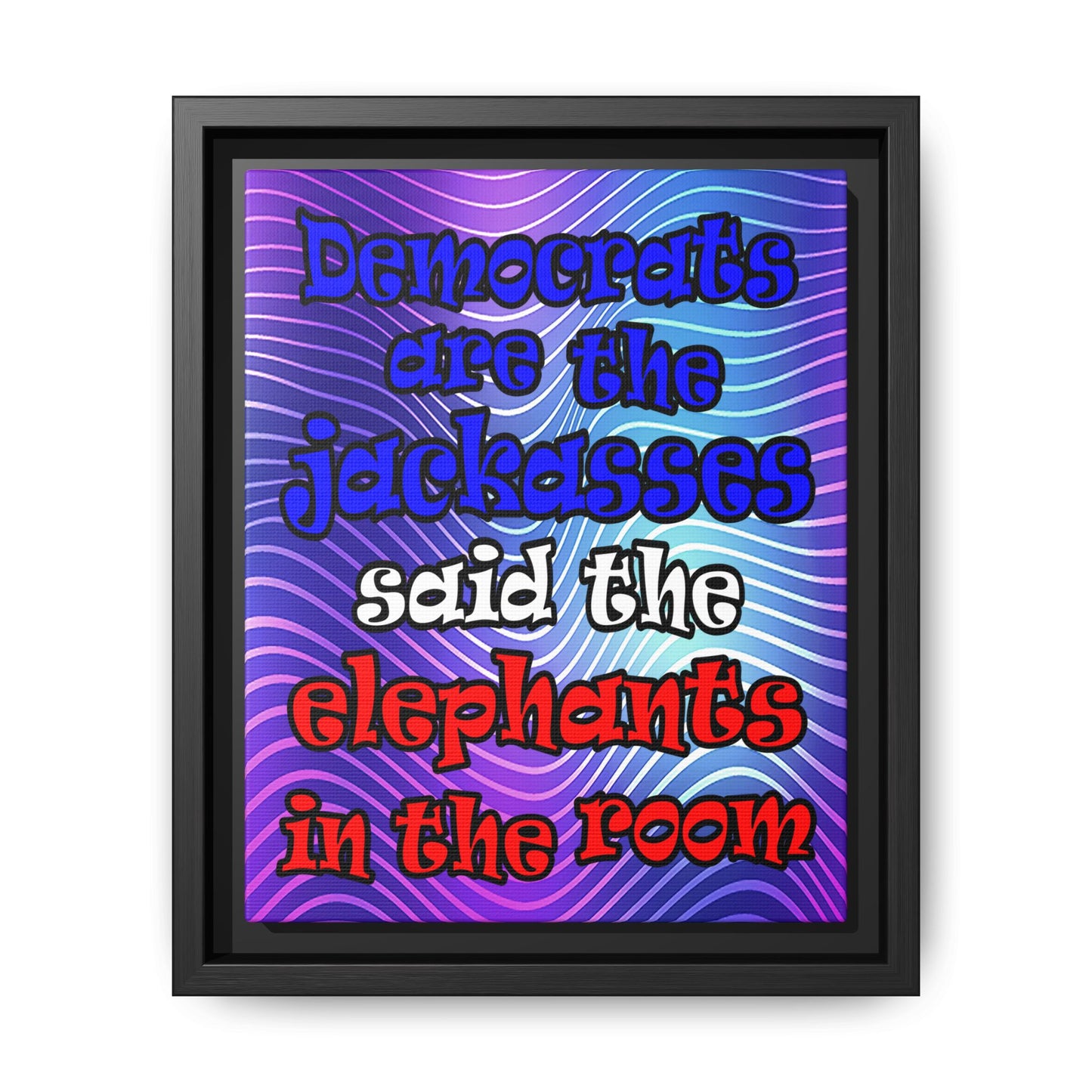 donkeys and elephants - framed canvas art (purple wave)