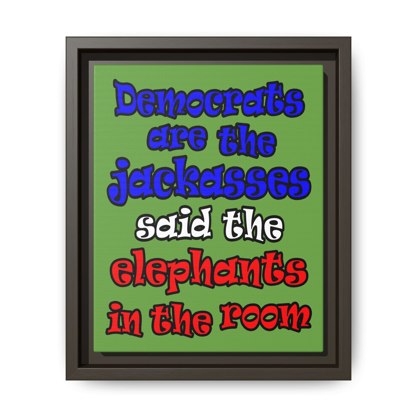 donkeys and elephants - framed canvas art (green)