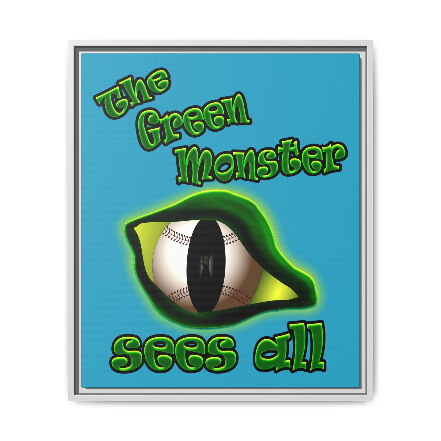 green monster - framed canvas art (turquoise)