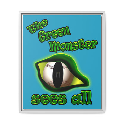 green monster - framed canvas art (turquoise)