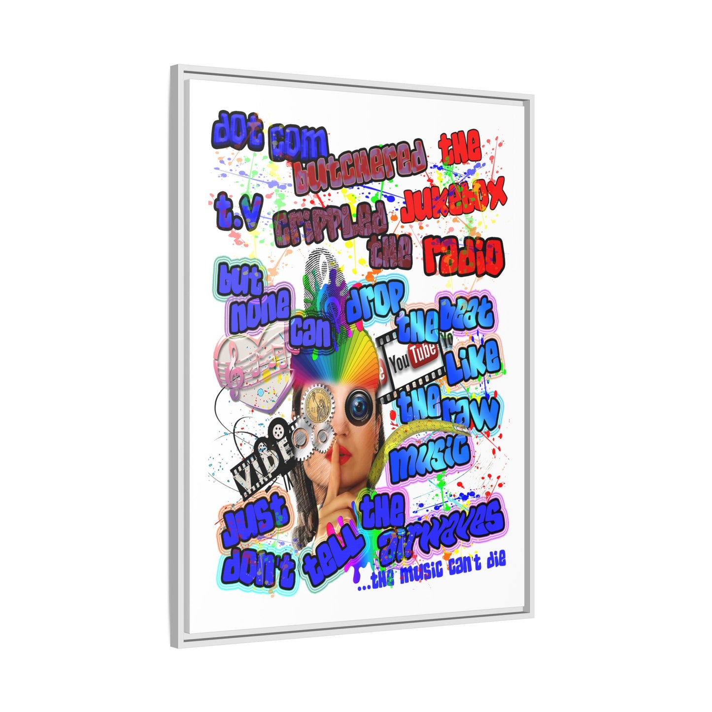 drop the beat - framed canvas art (white)