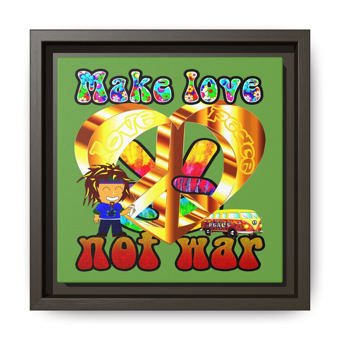 love peace - framed canvas art (green)