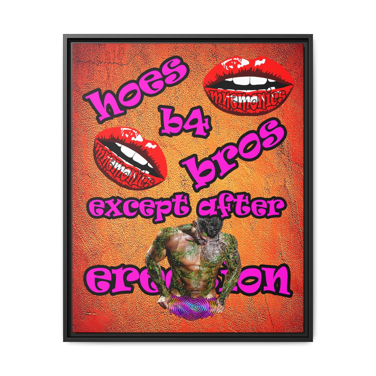 hoes b4 bros - framed canvas art (burnt orange)