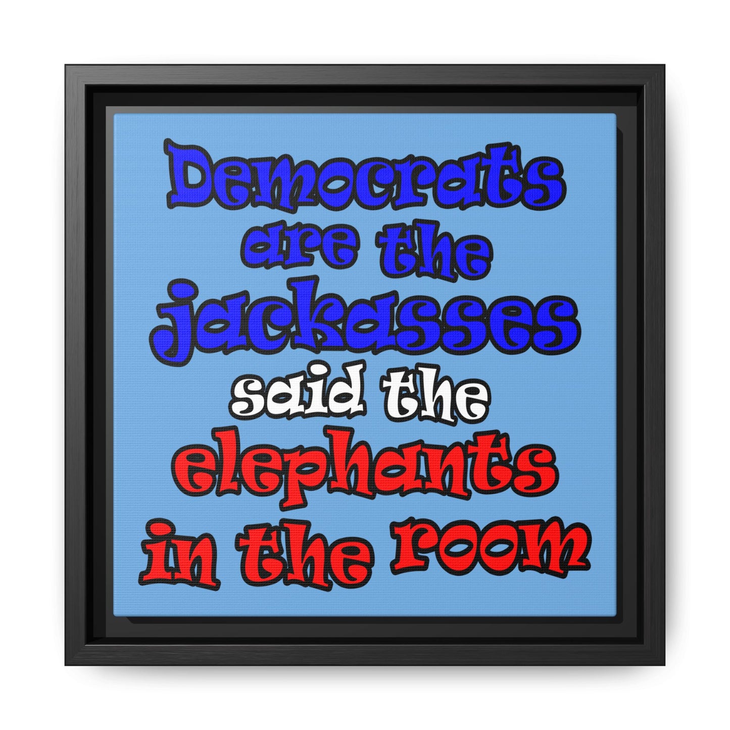 donkeys and elephants - framed canvas art (light blue)