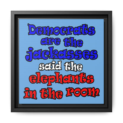 donkeys and elephants - framed canvas art (light blue)