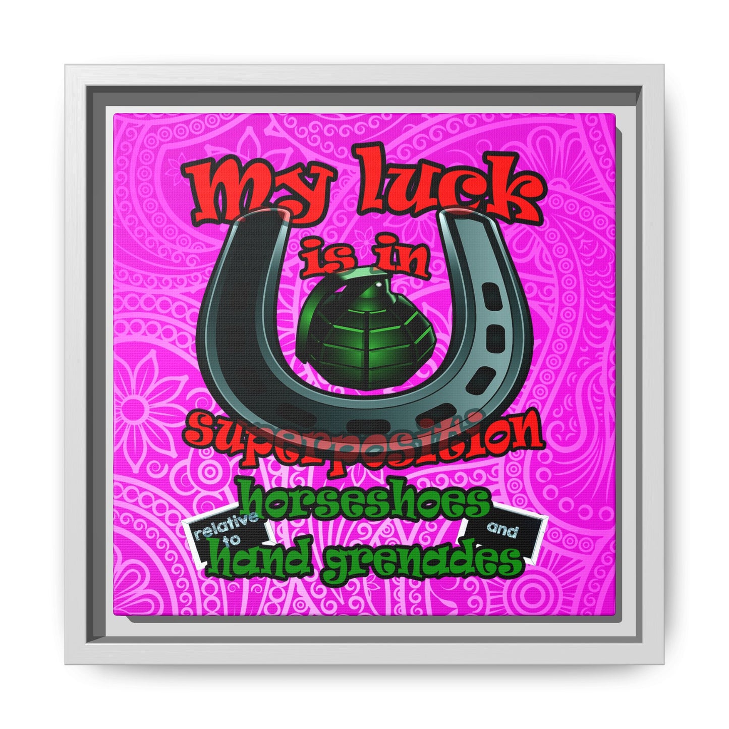 my luck - framed canvas art (pink swirl)