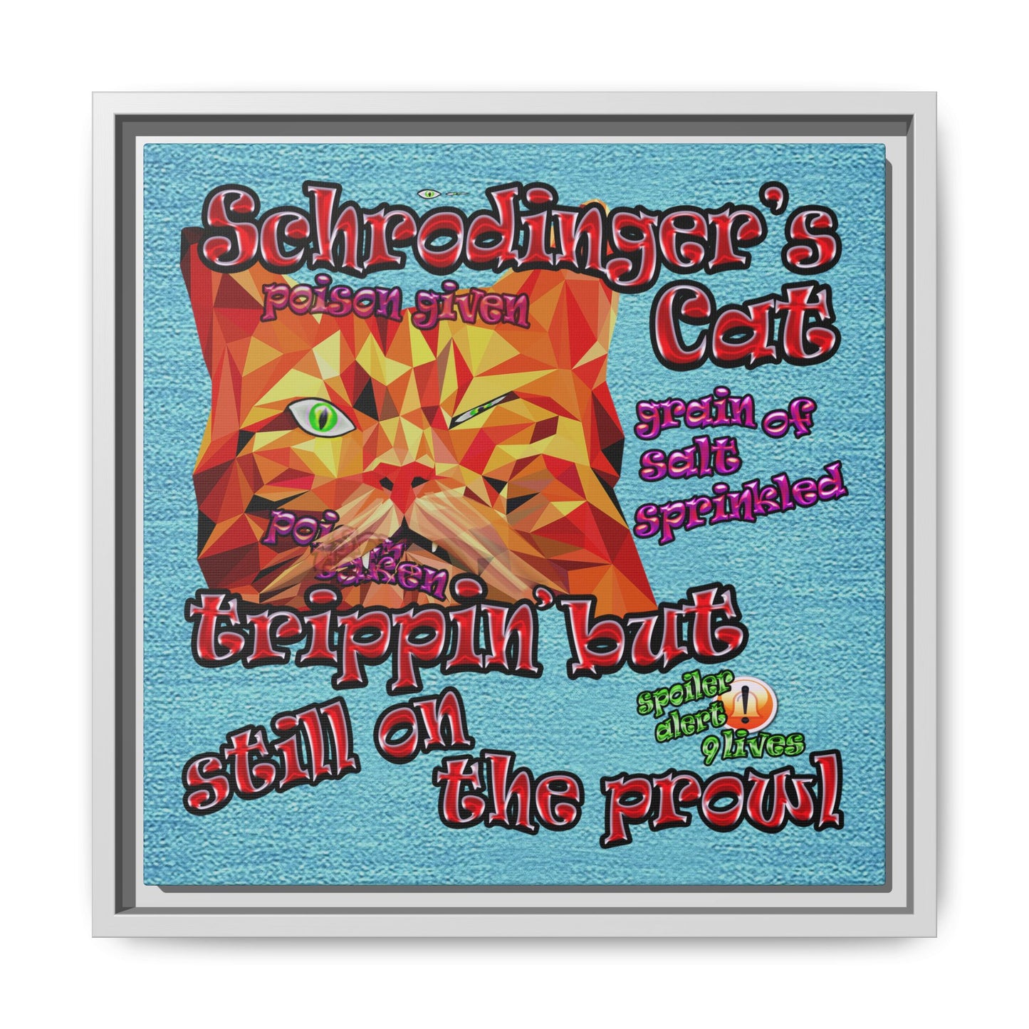 schrodinger's cat - framed canvas art (faded blue)