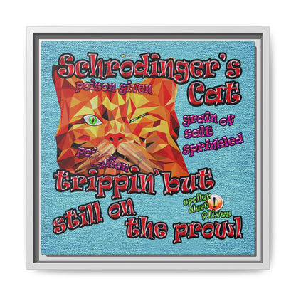 schrodinger's cat - framed canvas art (faded blue)