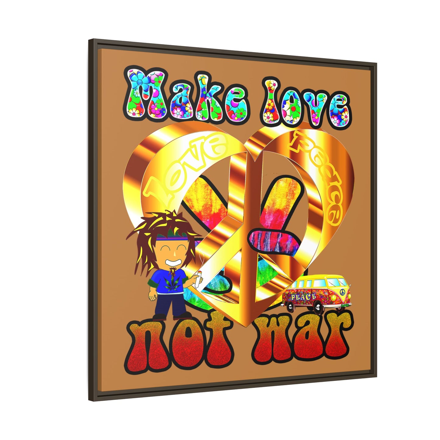love peace - framed canvas art (light brown)