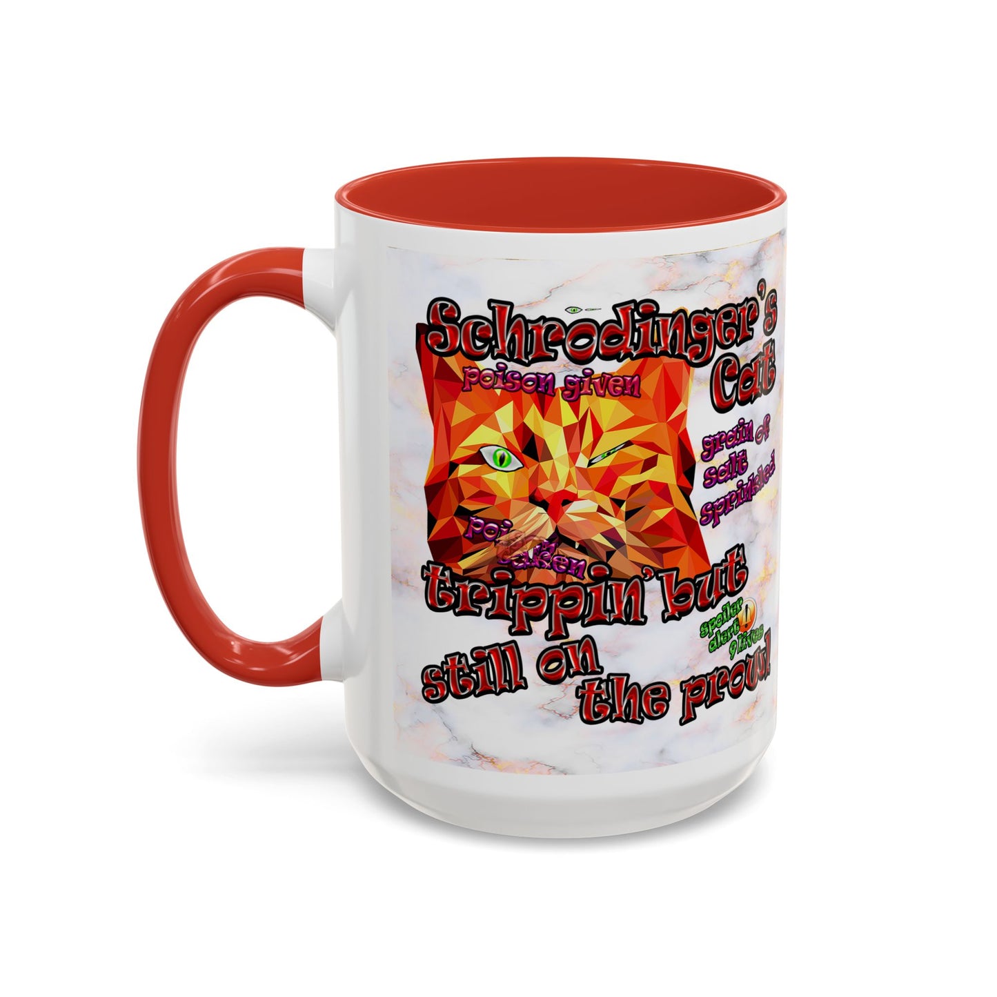 schrodinger's cat - Accent Mug (white marble)