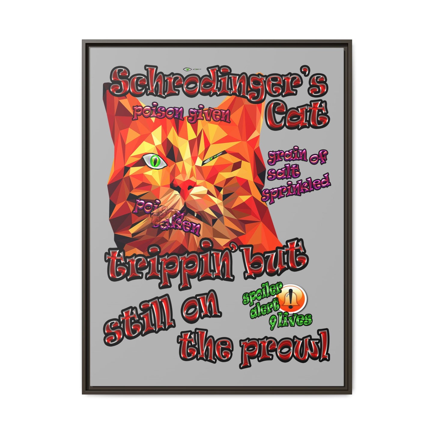 schrodinger's cat - framed canvas art (light grey)